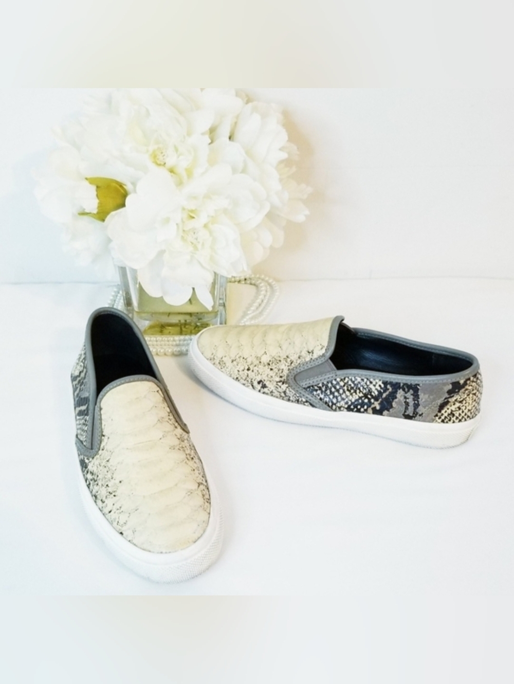 COACH Chrissy Snake-Print Embossed Leather Slip-On Sneakers Rare Design
